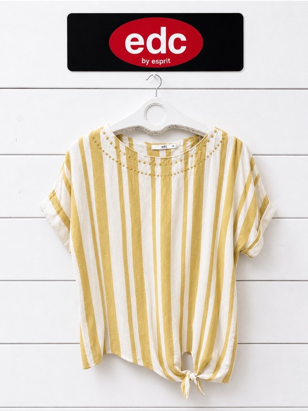 EDC by Esprit – Size M – Yellow & White Striped Tie-Front Top